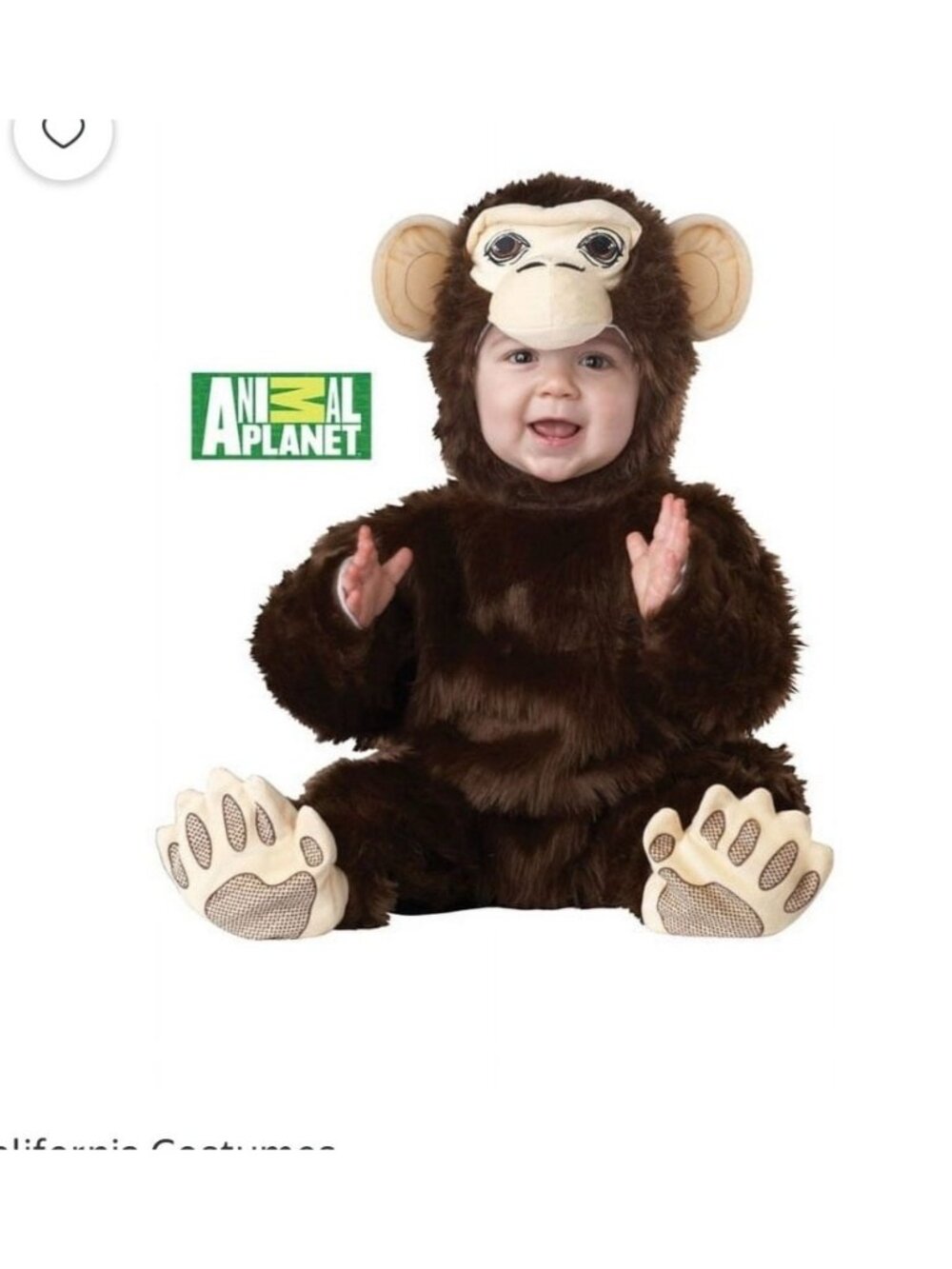 Animal Planet Safari Monkey Baby Costume Chimpanzee Infant Set Size 12-18 Mo
